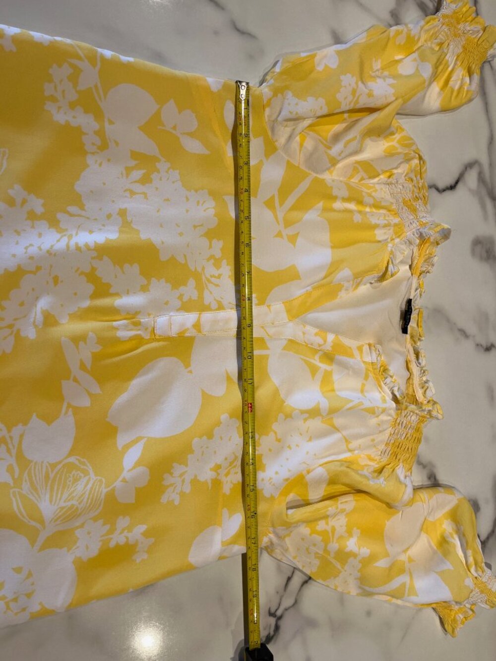 Talbots Petite Yellow Floral Ruffle Split Neck Popover Blouse - SP - Picture 6 of 8